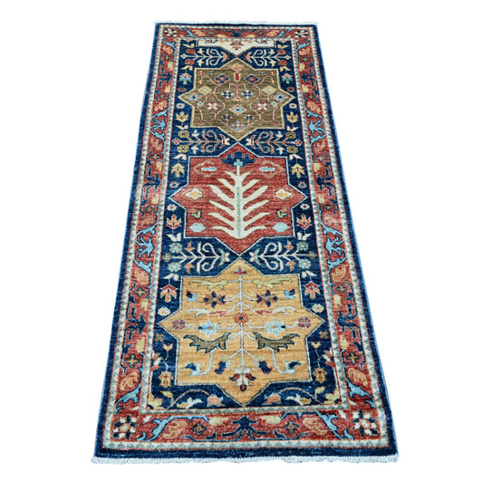 Oushak And Peshawar Wool Hand Knotted Rug Blue 2.5x5.11 -O089832