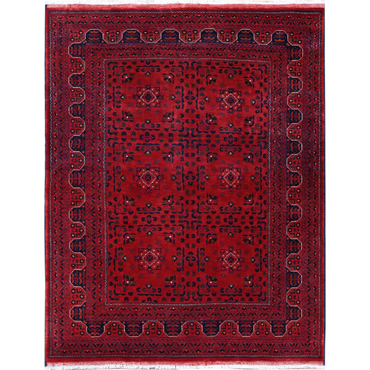 Tribal & Geometric Wool Hand Knotted Rug Red 4.11x6.4 -O0662