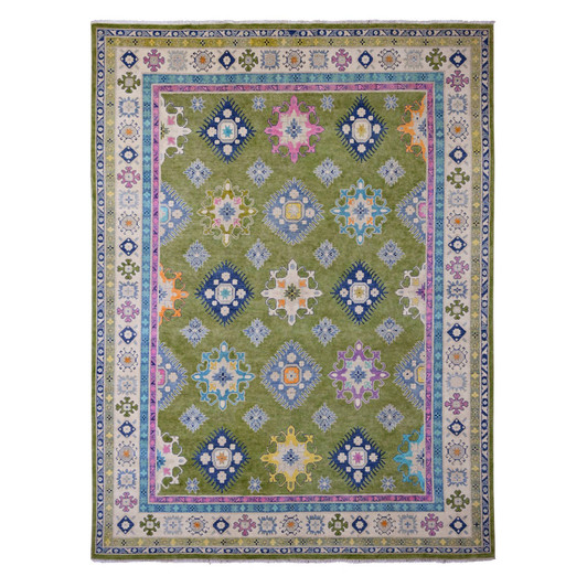 Kazak Wool Hand Knotted Rug Green 8.10x11.8 -O020972
