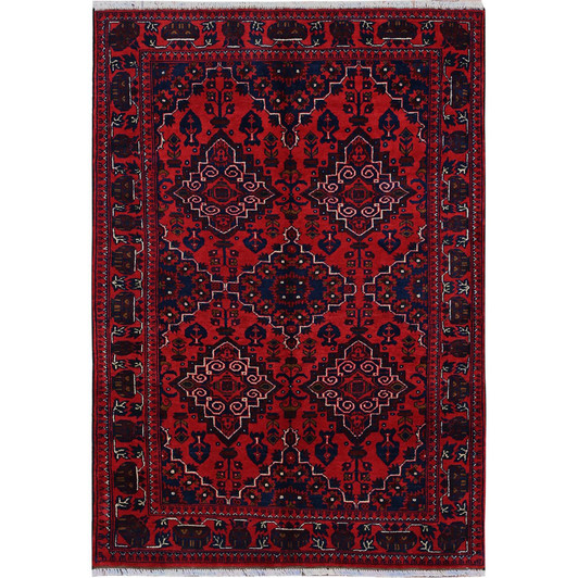 Tribal & Geometric Wool Hand Knotted Rug Red 3.10x5.7 -O0676