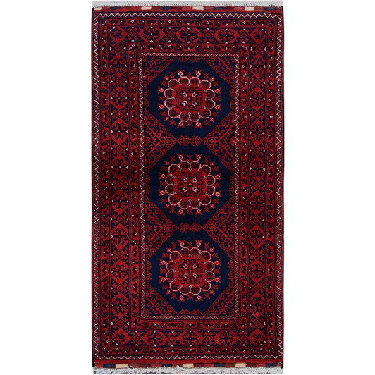 Tribal & Geometric Wool Hand Knotted Rug Red 2.2x4.0 -O0679