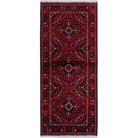 Tribal & Geometric Wool Hand Knotted Rug Red 2.4x5.2 -O0684