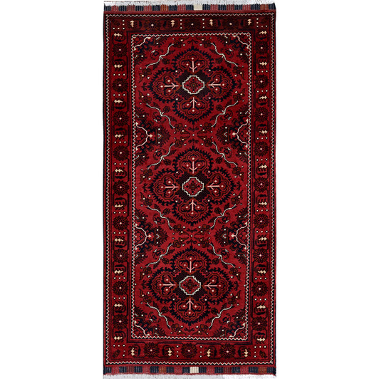 Tribal & Geometric Wool Hand Knotted Rug Red 2.7x5.2 -O0690