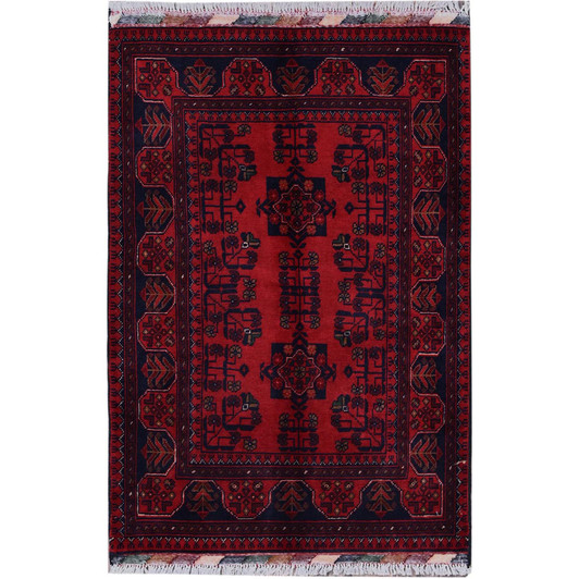 Tribal & Geometric Wool Hand Knotted Rug Red 2.7x3.9 -O0714