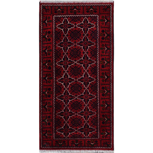 Tribal & Geometric Wool Hand Knotted Rug Red 2.3x4.6 -O0719