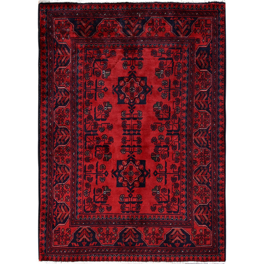 Tribal & Geometric Wool Hand Knotted Rug Red 2.9x3.10 -O0724