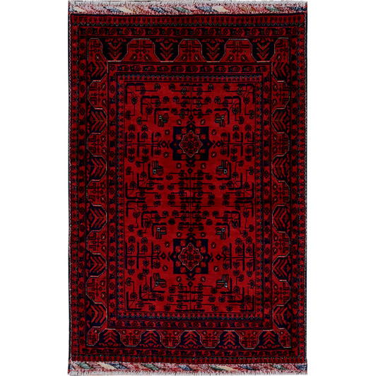 Tribal & Geometric Wool Hand Knotted Rug Red 3.1x4.7 -O0735