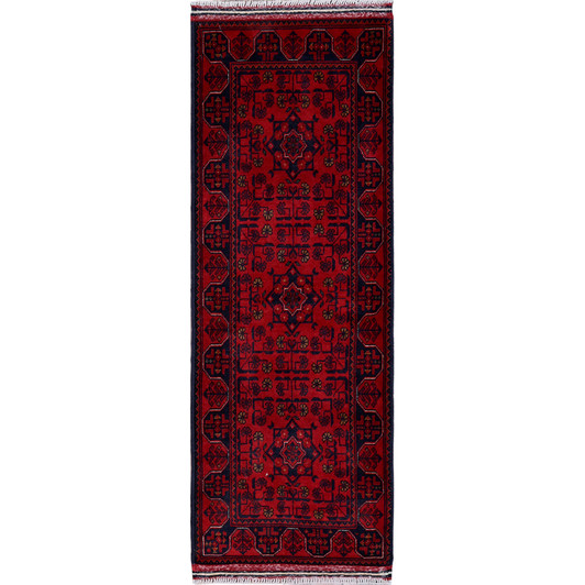 Tribal & Geometric Wool Hand Knotted Rug Red 1.9x4.9 -O0740
