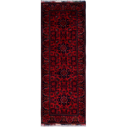 Tribal & Geometric Wool Hand Knotted Rug Red 1.9x5.0 -O0743