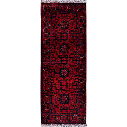 Tribal & Geometric Wool Hand Knotted Rug Red 1.10x4.10 -O0750