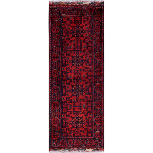 Tribal & Geometric Wool Hand Knotted Rug Red 1.9x4.9 -O0753
