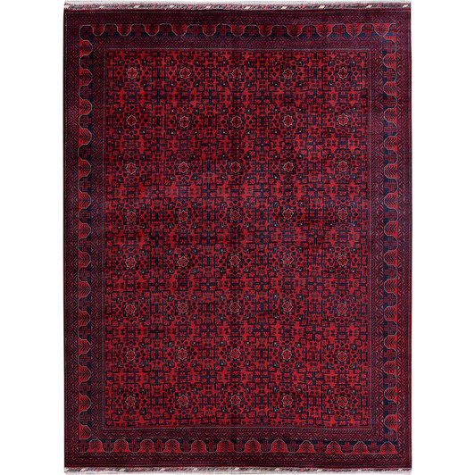 Tribal & Geometric Wool Hand Knotted Rug Red 9.9x13.3 -O0763