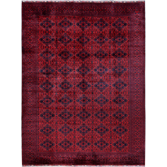 Tribal & Geometric Wool Hand Knotted Rug Red 9.10x13.2 -O0768