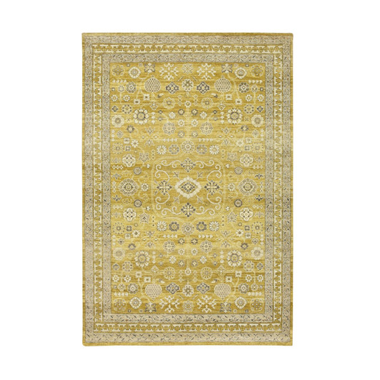 Khotan and Samarkand Wool Hand Knotted Rug Green 6.2x9.3 -O075573
