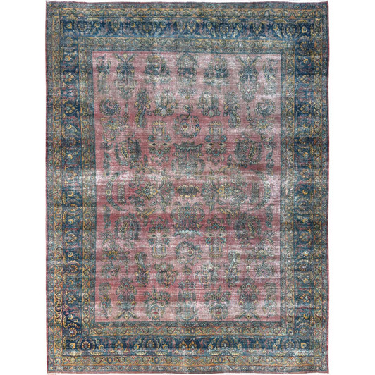 Antique Wool Hand Knotted Rug Pink 9.1x11.9 -O01371
