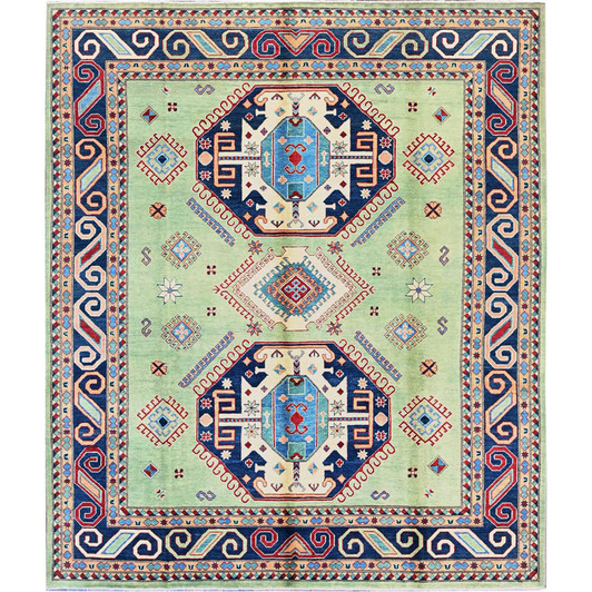 Kazak Wool Hand Knotted Rug Green 8.4x9.7 -O0306