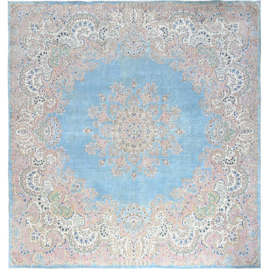 Overdyed & Vintage Wool Hand Knotted Rug Blue 11.7x12.2 -O01374