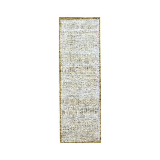 Modern and Contemporary Wool Hand Knotted Rug Yellow 2.7x8.2 -O076249