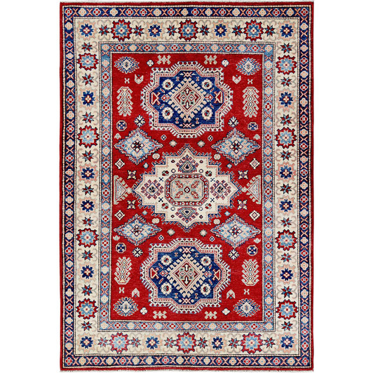 Kazak Wool Hand Knotted Rug Red 4.10x7.0 -O0330