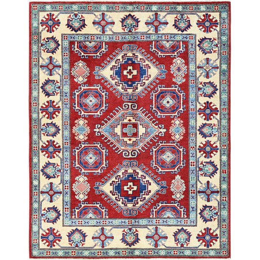 Kazak Wool Hand Knotted Rug Red 5.1x6.9 -O0331