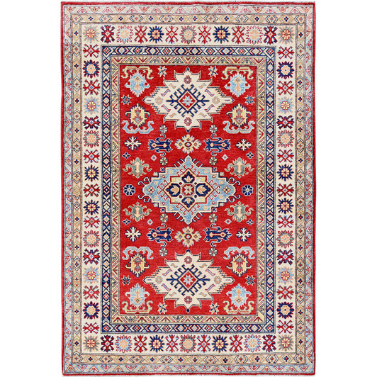Kazak Wool Hand Knotted Rug Red 4.9x7.1 -O0335