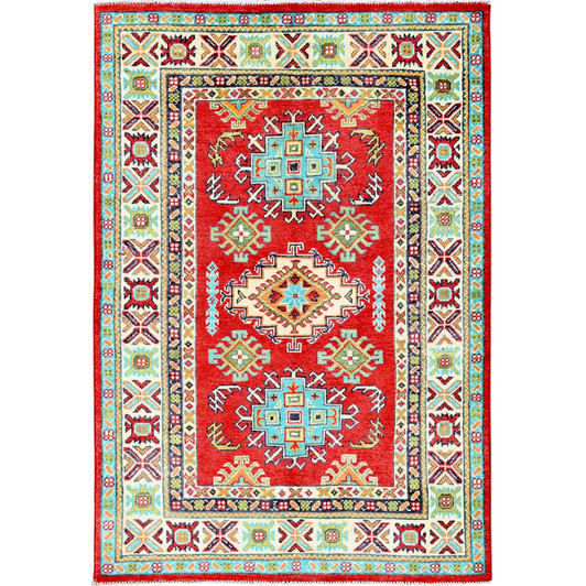 Kazak Wool Hand Knotted Rug Red 3.4x4.11 -O0345