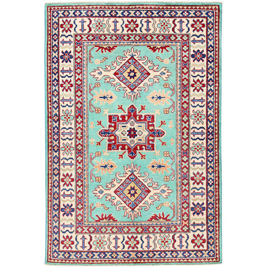 Kazak Wool Hand Knotted Rug Green 3.11x5.10 -O0355