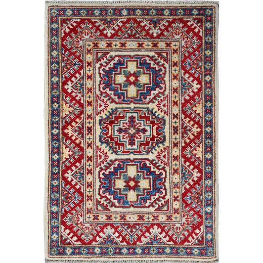 Kazak Wool Hand Knotted Rug Ivory 1.11x2.11 -O0367
