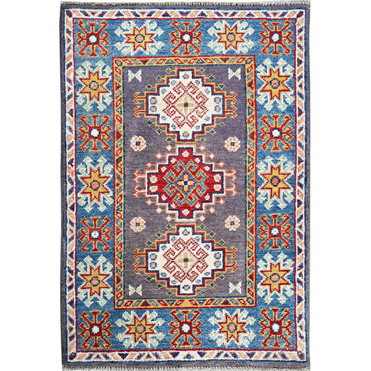 Kazak Wool Hand Knotted Rug Grey 2.1x2.10 -O0371