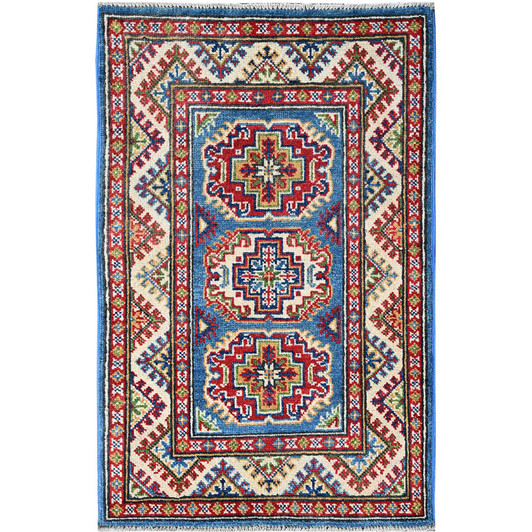 Kazak Wool Hand Knotted Rug Blue 2.0x3.0 -O0381