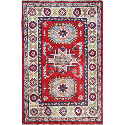 Kazak Wool Hand Knotted Rug Red 2.1x3.1 -O0386