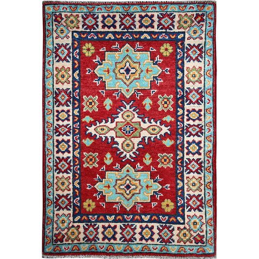 Kazak Wool Hand Knotted Rug Red 2.1x3.0 -O0389
