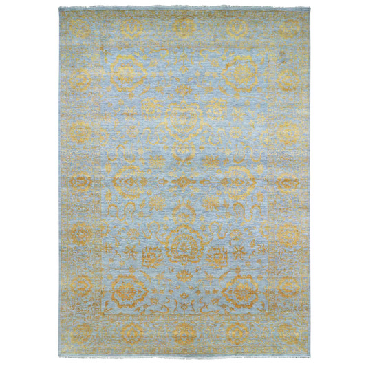 Transitional Wool & Silk Hand Knotted Rug Yellow 10.0x13.11 -O076312