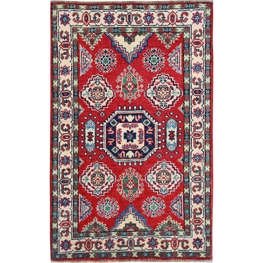 Kazak Wool Hand Knotted Rug Red 2.6x4.0 -O0406