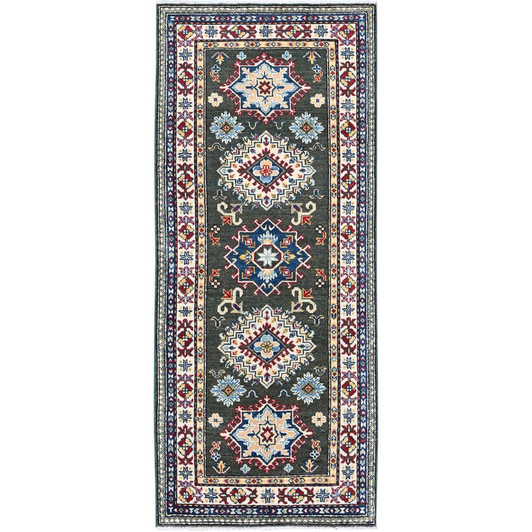 Kazak Wool Hand Knotted Rug Green 2.8x6.5 -O0445