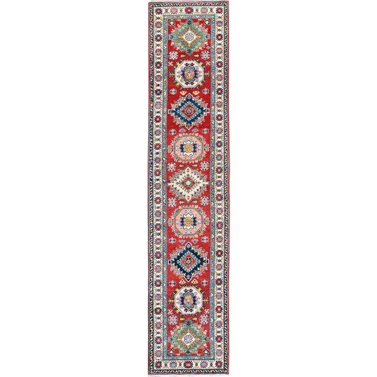 Kazak Wool Hand Knotted Rug Red 2.7x12.7 -O0479