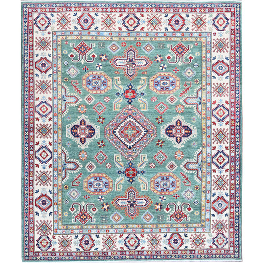 Kazak Wool Hand Knotted Rug Green 7.11x9.7 -O0524