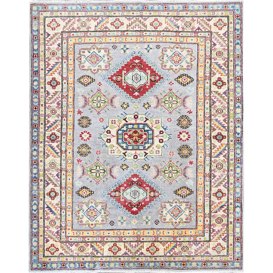 Kazak Wool Hand Knotted Rug Grey 5.0x6.3 -O0540