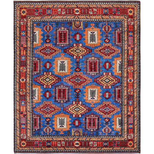 Kazak Wool Hand Knotted Rug Blue 8.2x9.9 -O0549
