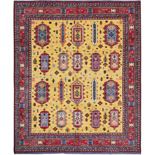 Kazak Wool Hand Knotted Rug Yellow 8.3x9.8 -O0551