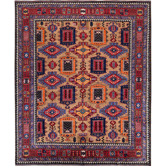 Kazak Wool Hand Knotted Rug Beige 8.1x9.7 -O0554