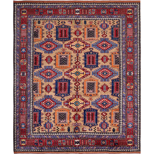 Kazak Wool Hand Knotted Rug Beige 8.3x9.9 -O0557