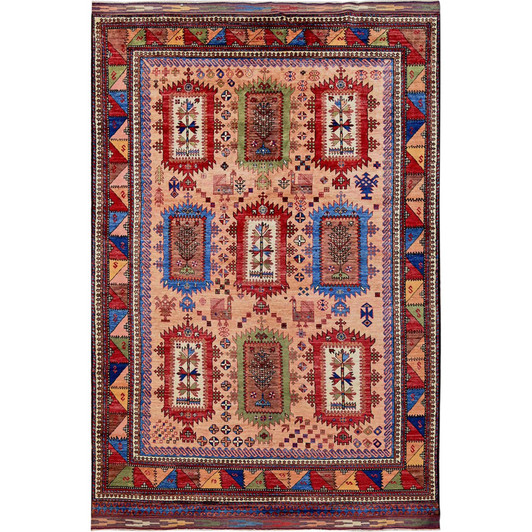 Kazak Wool Hand Knotted Rug Brown 6.7x9.7 -O0561