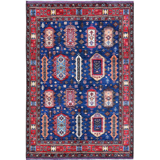 Kazak Wool Hand Knotted Rug Blue 6.1x8.5 -O0576