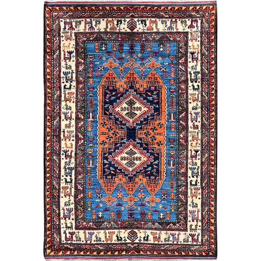 Kazak Wool Hand Knotted Rug Blue 4.2x6.1 -O0601
