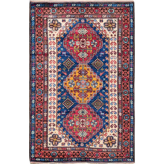 Kazak Wool Hand Knotted Rug Blue 4.0x6.1 -O0603