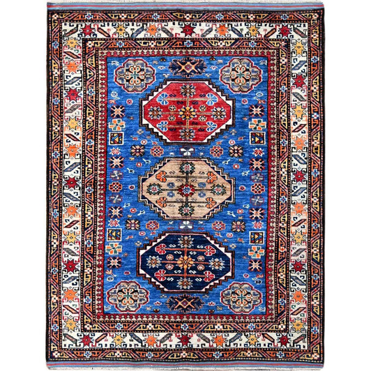 Kazak Wool Hand Knotted Rug Blue 4.3x5.3 -O0610