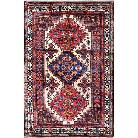 Kazak Wool Hand Knotted Rug Ivory 4.2x5.11 -O0612