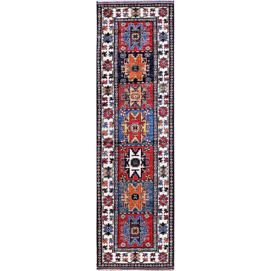 Kazak Wool Hand Knotted Rug Red 2.9x9.8 -O0615