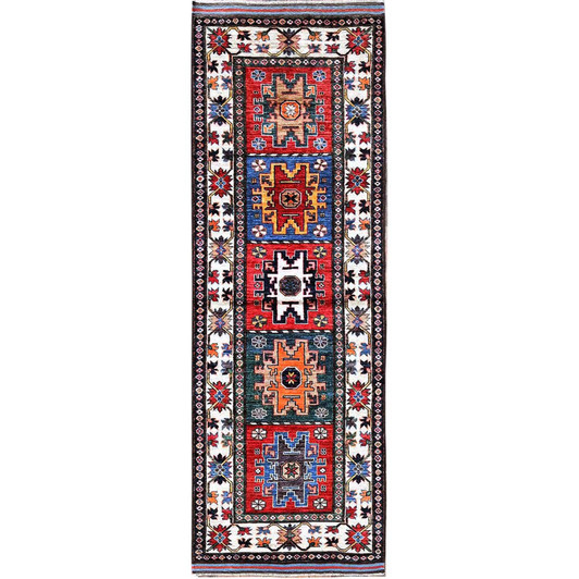 Kazak Wool Hand Knotted Rug Red 2.8x7.7 -O0617